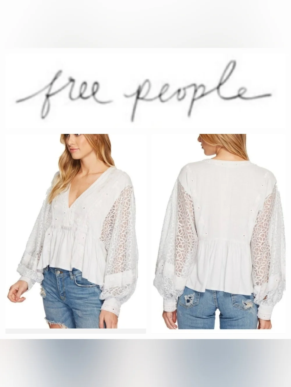 Free People Boogie All Night Embroidered Lace Boho Top Sz Small